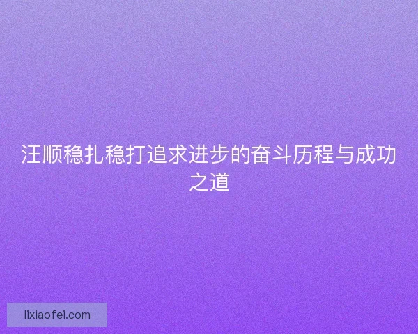 汪顺稳扎稳打追求进步的奋斗历程与成功之道